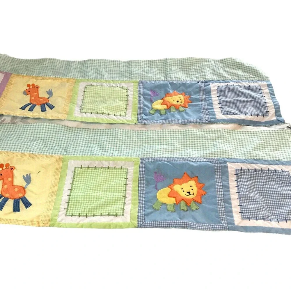 Two Nursery Childs Room Valances Giraffe Bear Lion Gingham Check Print‎